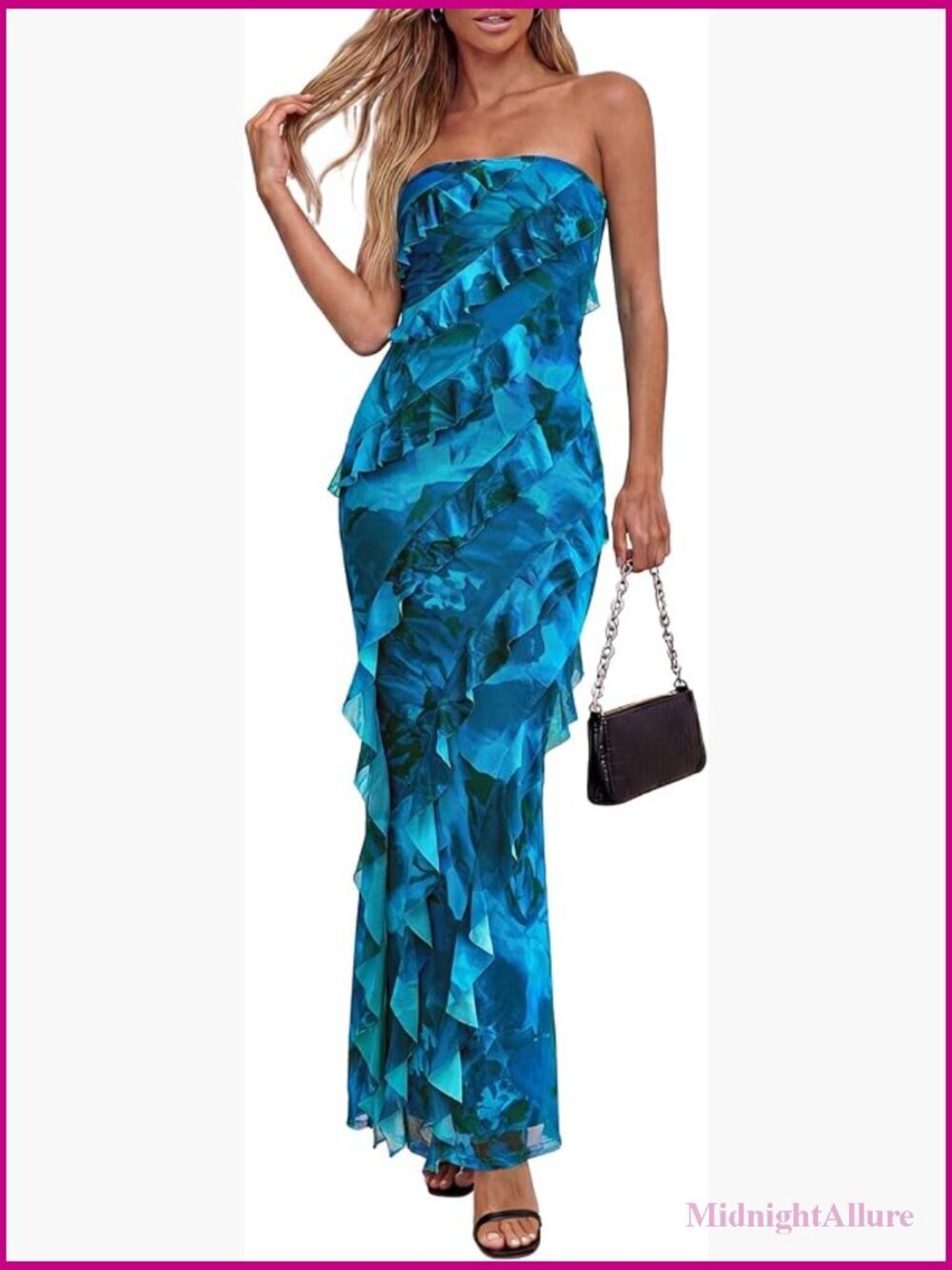 Strapless Maxi Bodycon Ruffle Formal Cocktail Dress Wedding Guest